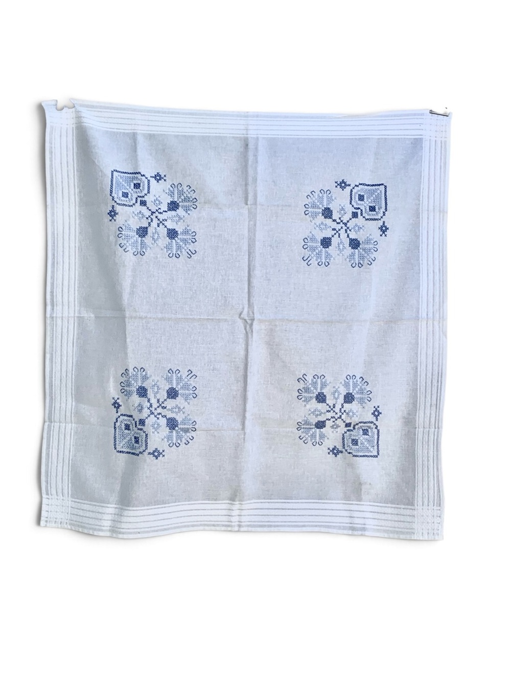 Beautiful Vintage hand stitched blue and white table topper